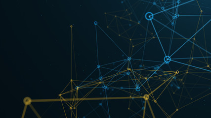 Abstract digital data visualization with connected dots and lines. Networking color wireframe backdrop