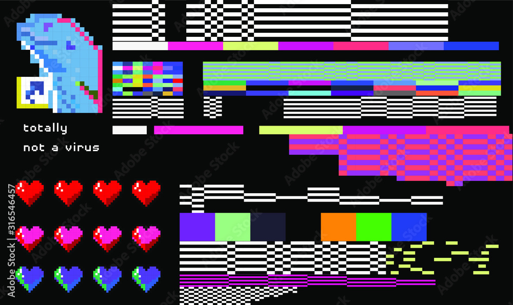 Aufkleber webpunk style glitched background with vhs artifacts, random pixel noise. vaporwave and retrowave ae