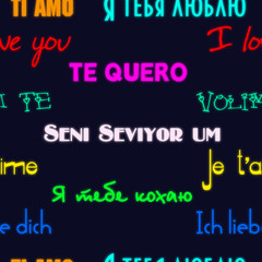 Fototapeta premium Seamless texture dedicated to Valentine's day, with simulated neon, with the words 