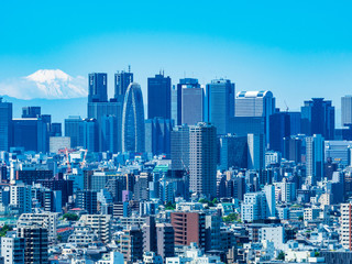 Obraz premium Fudżi i drapacze chmur w podcentrum Shinjuku