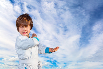 Handsome boy practices judo