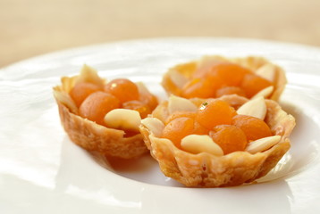 Thai dessert diamond crown pastry or Ja mongkut on plate