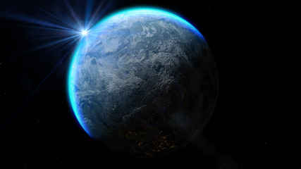 Planet Earth with a spectacular sunset. Elements of this image furnished by NASA.