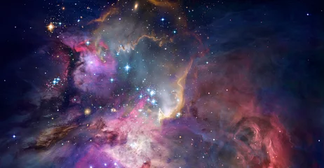 Fotobehang Nevel en sterrenstelsels in de ruimte. Abstracte kosmos achtergrond © PaulPaladin