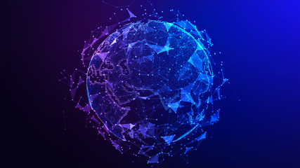 Global network connection. Concept background with planet Earth. Internet and technology. Blue background. 3d illustration.