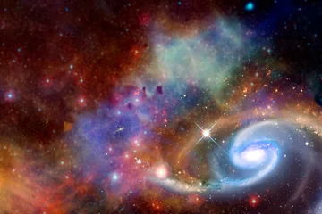 Foto auf Glas Nebel, Galaxie, Sternenfeld, im Weltraum. Unendliches Universum © PaulPaladin