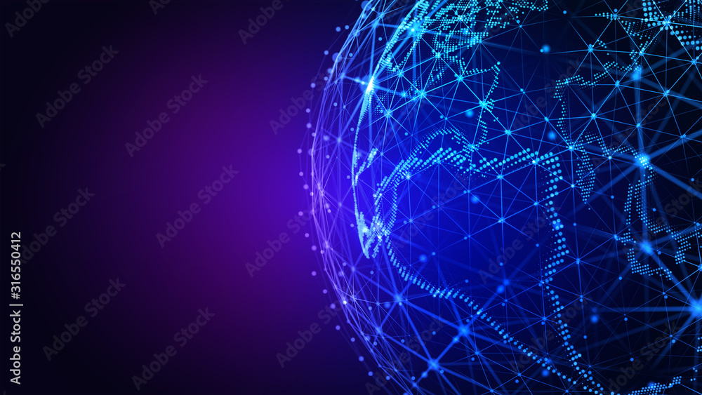 Canvas Prints connection lines around earth globe. background with light effect. global international connectivity