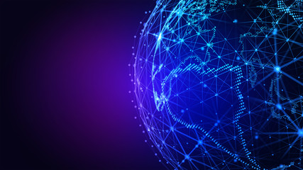 Connection lines Around Earth Globe. Background with Light Effect. Global International Connectivity Background. 3D illustration.