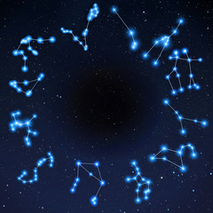 Zodiac constellation arranged at circle on stars field universe background - © PaulPaladin