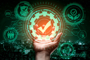 Quality Assurance and Quality Control Concept - Modern graphic interface showing certified standard...