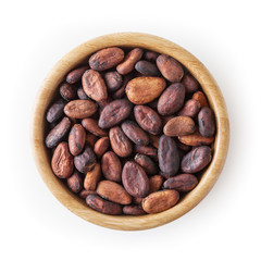 Uncooked cacao beans isolated on white background with clipping path