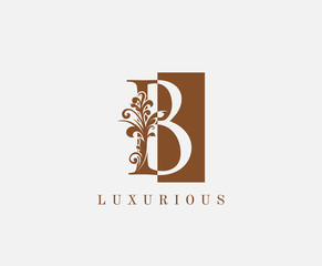 B Letter Classic Vintage Logo. Luxury B Swirl Square Logo Icon