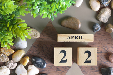 April 22, Number cube design in natural concept.	