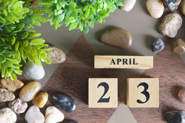 April 23, Number cube design in natural concept.	