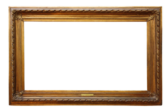 Picture gold wooden frame for design on white  background