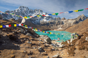 The Famous Lake of Gokyo in Nepal near Everest Base Camp - obrazy, fototapety, plakaty