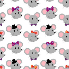 Vector seamles pattern. Mouse heads isolated on white background. Pattern with cartoon mouses
