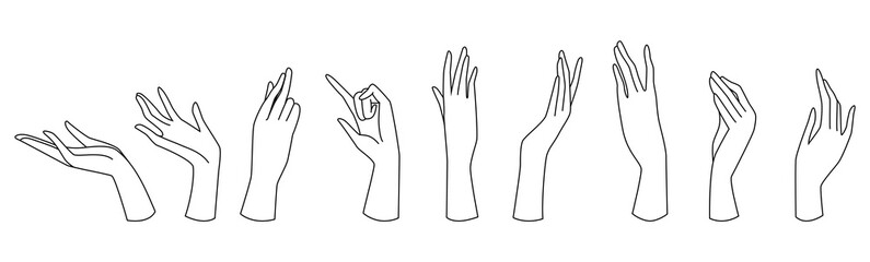 womans hand line art set collection, female hand drawing