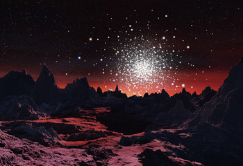 Obraz na płótnie Canvas 3D Illustration of Big Globular Cluster above Alien planet 