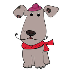 Dog is a friend of man. Fashionable animalistic illustration. Vector doodle illustration