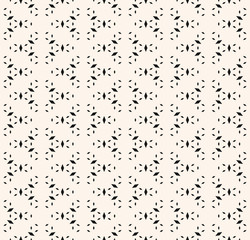Vector minimalist seamless pattern. Simple minimal black and white geometric texture. Abstract monochrome background with tiny rhombus shapes, floral silhouettes. Subtle design for decor, wallpapers