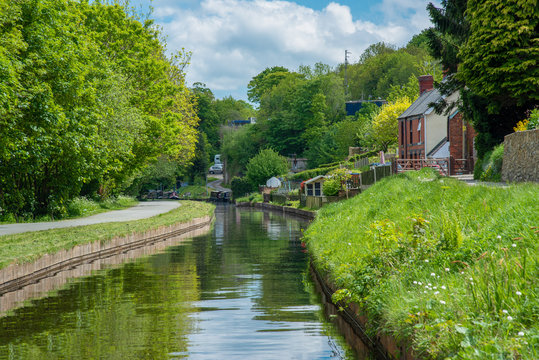Scenic canal view of the Llangollen Canal near Pontcysyllte, Wales,UK