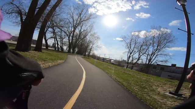 Bicycle riding on Canal Lachine Montreal Cycle path