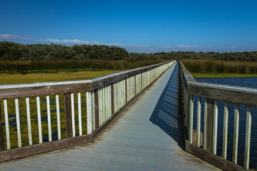 Wooden bridge over Oso Flaco Lake, California