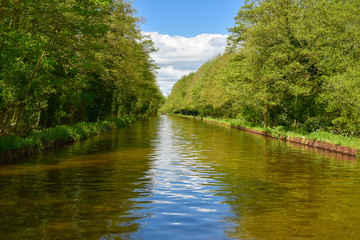 Scenic canal view of the Llangollen Canal near Bettisfield, Wales,UK