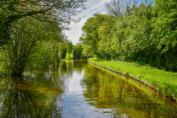 Scenic canal view of the Llangollen Canal near Whitchurch, Shropshire, UK