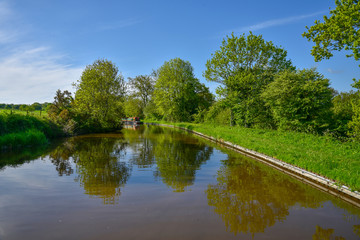 Scenic canal view of the Llangollen Canal near Whitchurch, Shropshire, UK