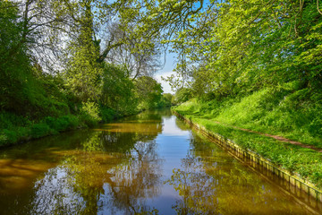 Scenic canal view of the Llangollen Canal near Whitchurch, Shropshire, UK