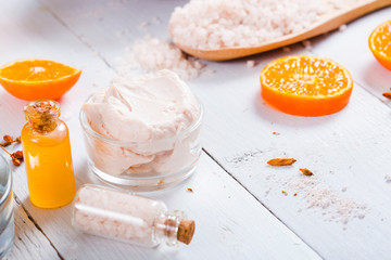 orange spa on white wooden