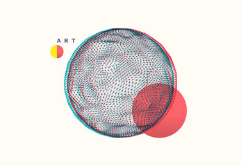 Sphere with connected lines and dots. Global digital connections. Abstract 3d grid design. Technology style. Vector composition for cover, poster, flyer or banner.