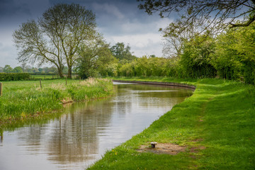 Scenic canal view of the Llangollen Canal near Marbury, Cheshire, UK