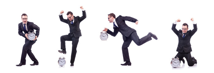 Businessman with clock isolated on white