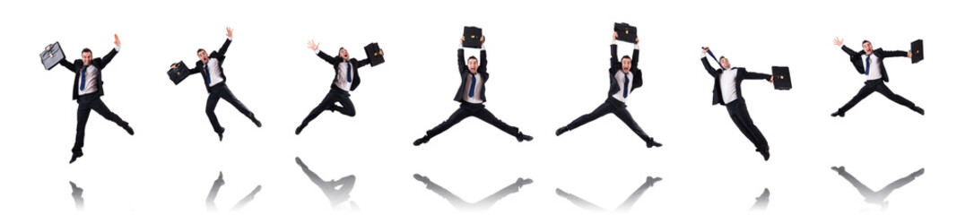 Jumping businessman isolated on the white