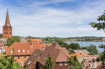 View over the lake and historic city Plon, Germany