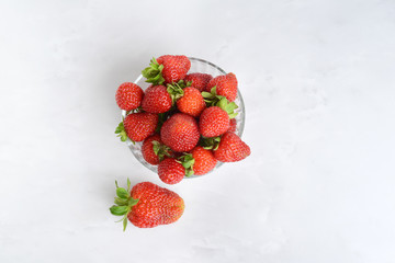 top view glass bowl of fresh strawberries