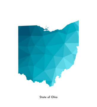 Vector isolated illustration icon with simplified blue map's silhouette of State of Ohio (USA). Polygonal geometric style. White background