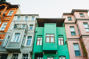 Ancient traditional apartment buildings in the Balat district of Istanbul in Turkey. The houses in this area were built in the 15-18 centuries, not later.