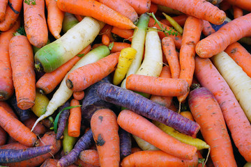 Colorful carrots at a farmers market in France