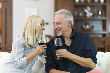 Portrait of a mature couple drinking a glass of red wine