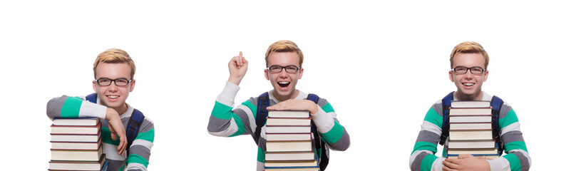 Funny student with stack of books