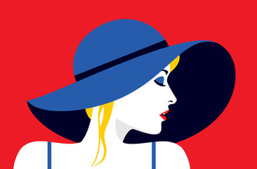 Young woman with hat. Vector illustration.