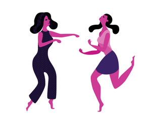 Happy dancing women. Female dancers. vector illustration.