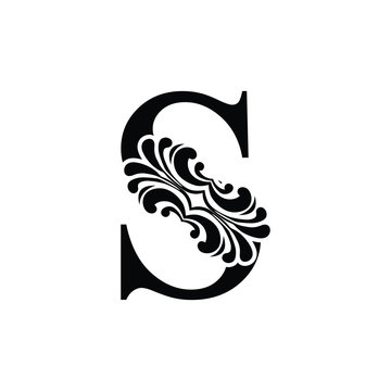 letter S. Vintage black flower ornament initial letters.  Alphabet. Logo vector 