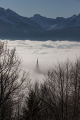 Border of the thermal inversion layer, Amden, Switzerland, Europe