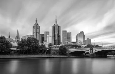 Foto op Plexiglas Zwart wit Melbourne Skyline zwart-wit