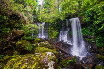 The beautiful waterfall in deep forest during rainy season at Phu Hin Rong Kla National Park, Thailand